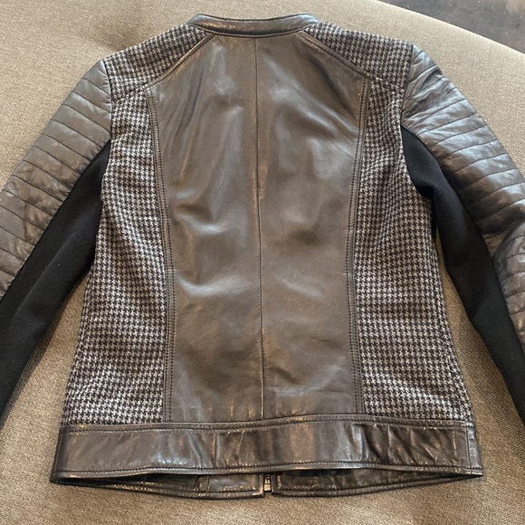 Trouve Quilted Leather & Houndstooth Moto Jacket Size Small - Picture 9 of 14